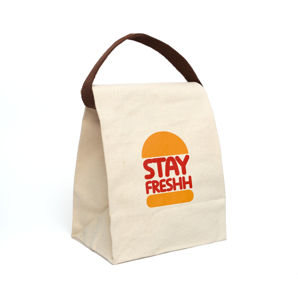 Modern Red & Orange "STAYFRESHH" Canvas Lunch Bag With Strap