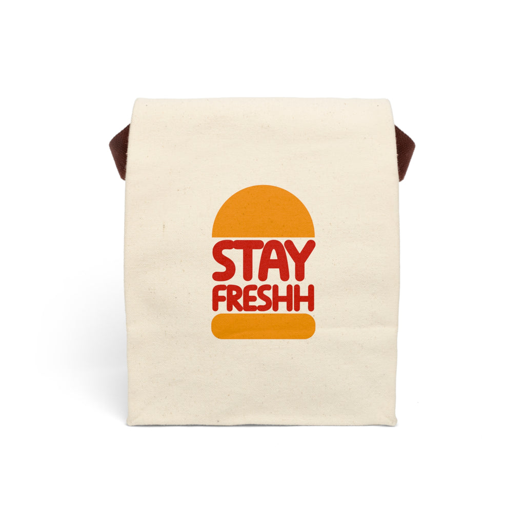 Modern Red & Orange "STAYFRESHH" Canvas Lunch Bag With Strap