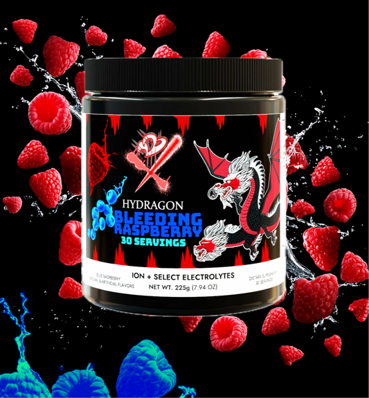 Hydragon "BLEEDING RASPBERRY" ION + Select Electrolyte Powder ZERO CAFFEINE (225g, 7.9oz)